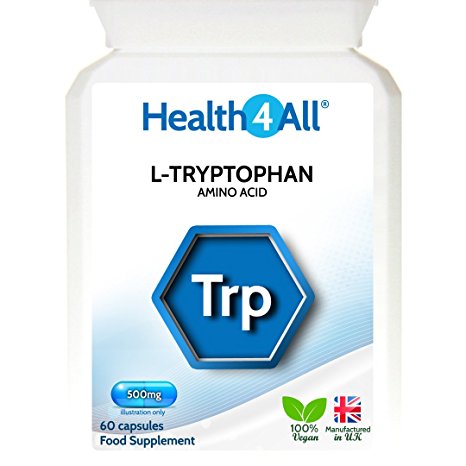 Health4All L-Tryptophan 500mg 60 Capsules (V) | Serotonin Boost | Anxiety | Sleep | 100% Vegan | Free UK Delivery