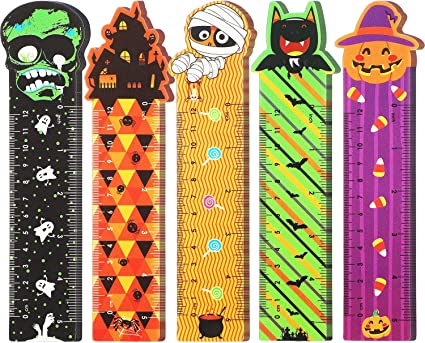 45 Pieces Halloween Bookmark Rulers, Ruler Markers with Halloween Themed Prints for Classroom Rewards and Trick or Treat Prizes Halloween Party Decorations (5 Designs)