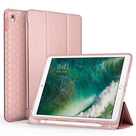 iPad Pro 10.5 Case with Pencil Holder, Swees Slim Full Body Protective Smart Cover Leather Case Rugged Shockproof with Stand Built-in Apple Pencil Holder for iPad Pro 10.5 inch, Rose Gold