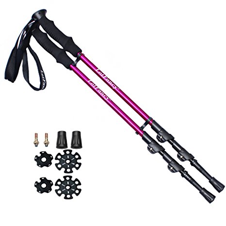 LotFancy Adjustable Trekking Poles for Hiking Climbing Backpacking with Tungsten Steel Spike Tip - Ultralight Walking Sticks for Women Men, 26.6" to 53" (Pack of 2)