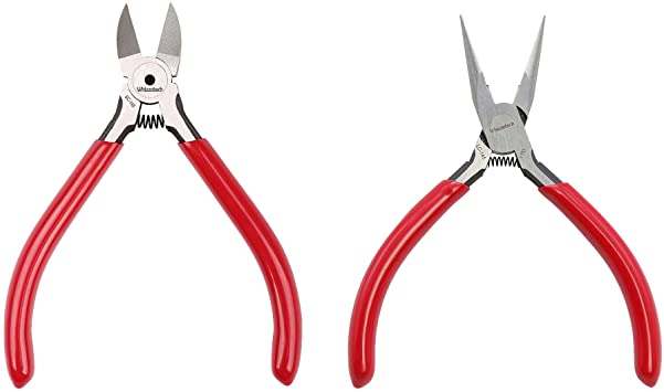 Whizzotech Wire Cutter Chromium Vanadium Stainless Steel Diagonal Cutting Pliers Micro Flush cut Side cutters 4.5 Inch With Long Nose Plier 2 Pack Combo Set