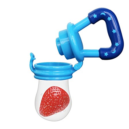 Biubee Baby Food Feeder-Silicone Teether Nibbler with Fresh Fruits Vegetable for Toddlers Blue(M)