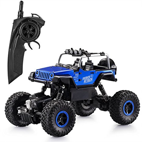 Tobeape RC Car, Wireless Remote Control Off Road RC Toy Car, 1/18 Scale High Speed RC Truck, 4 Wheel Drive Jeep, Birthday Gift for Children, Kids (2 Rechargeable Batteries Included) - Blue
