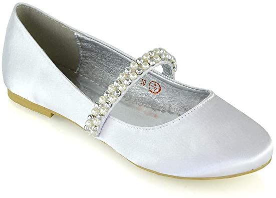 ESSEX GLAM Womens Closed Pearl Comfort Flats Satin Wedding Bridal Shoes
