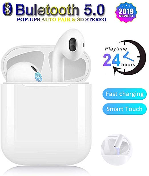 Wireless Earbuds,True Wireless Stereo Bluetooth Headphones,2019 Latest Intelligent Noise Reduction,Support Fast Charging ,Pop-ups Auto Pairing / iPhone/Samsung/Apple/Airpods and Airpod 2