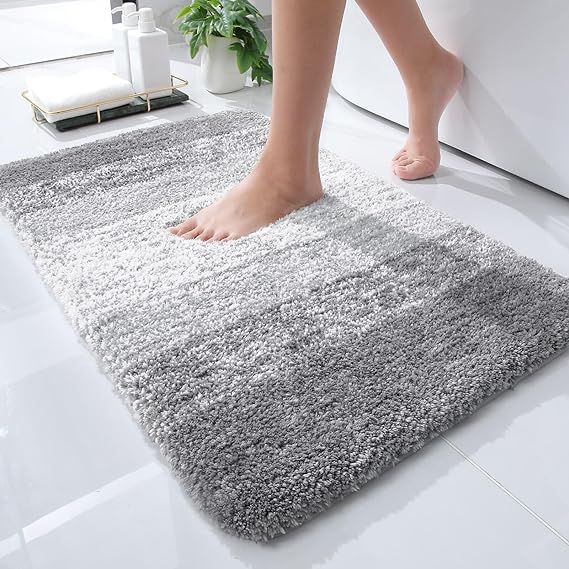 OLANLY Luxury Bathroom Rug Mat 30x20, Extra Soft and Absorbent Microfiber Bath Rugs, Non-Slip Plush Shaggy Bath Carpet, Machine Wash Dry, Bath Mats for Bathroom Floor, Tub and Shower, Light Grey