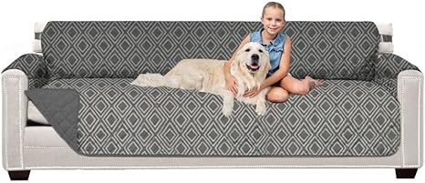 Sofa Shield Patented Couch Slip Cover, Large Cushion Protector, Reversible Stain and Dog Tear Resistant Slipcover, Quilted Microfiber 88” Seat, Washable Covers for Dogs Pets Kids, Diamond Charcoal