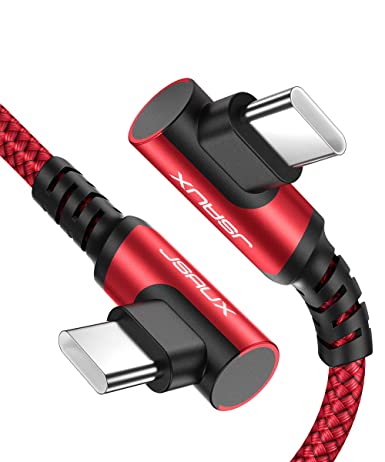 USB C to USB C Cable Right Angle (2-Pack, 6.6FT), JSAUX 60W Type C Fast Charging Cable Compatible with Galaxy S20  Note 20 Ultra Note 10 , Pixel 3/3a/4XL, iPad Pro 2018/2020 - Red