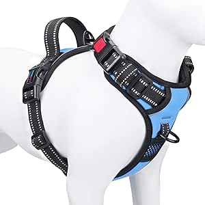 PHOEPET No Pull Dog Harness Reflective Adjustable Vest with a Training Handle, Name ID Pocket, 2 Metal Leash Hooks, 3 Snap Buckles [Easy to Put on & Take Off](XS, Baby Blue)