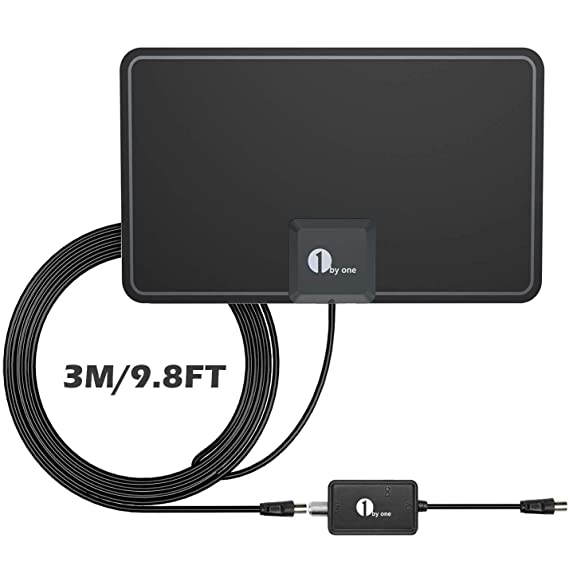 TV Aerial, 1byone Paper Thin Indoor HDTV Aerial with Excellent Performance for Digital Freeview and Analog TV Signals, VHF/UHF/FM, Window Aerial, Soft Design with Amplifier Signal Booster