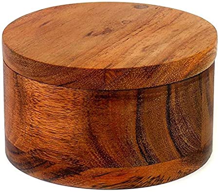 Kaizen Casa Acacia Wood Salt or Spice Box with Swivel Cover Perfect for Keeping Table Salt, Gourmet Salts, Herbs or Favorite seasonings, Close at Hand on Your countertop.