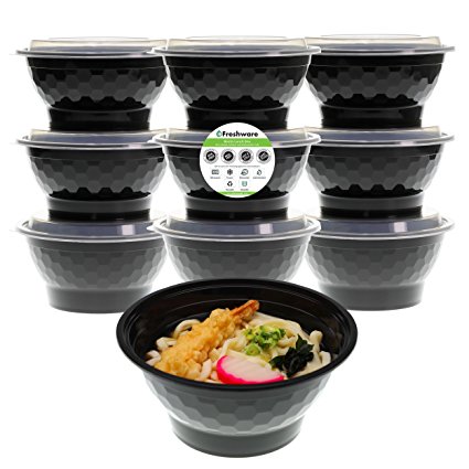 Freshware Meal Prep Containers [10 Pack] Bowls with Lids, Food Storage Bento Box | BPA Free | Stackable | Lunch Boxes, Microwave/Dishwasher/Freezer Safe, Portion Control, 21 day fix (42 oz)