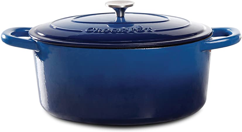 Crock Pot 69149.02 Artisan Oval Cast Iron Dutch Oven with Non-Stick Surface, 7 Quart, Sapphire Blue