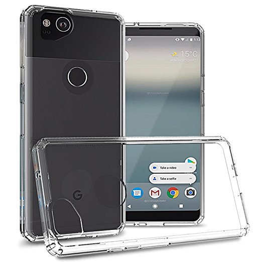 Google Pixel 2 Clear Case, CoverON ClearGuard Series Hard Slim Fit Phone Cover with Clear Back and Flexible TPU Bumpers for Google Pixel 2 - Clear