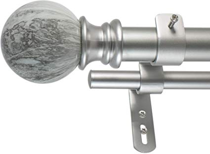 Decopolitan Marble Ball Double Curtain Rod Set, 72 to 144-Inches, Antique Silver