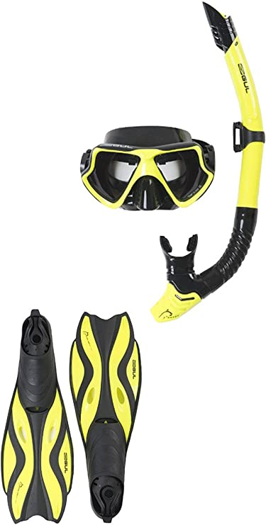 Gul Tarpon Adult Mask Snorkel & Fin Set In Yellow Black - Unisex - Lightweight - Quick adjusting buckles