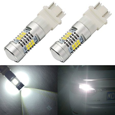 ENDPAGE 3157 3156 3057 3056 LED Bulb 2-pack, Xenon White 6000K, Extremely Bright, 21-SMD with Projector Lens, 12-24V, Works as Back Up Reverse Lights,  Brake Tail Lights, Turn Signal Blinkers