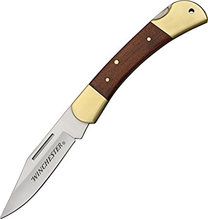 Winchester Brass Folding Knife, 3.5-Inch, Leather Sheath [22-41322]