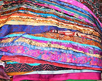 Huge Lot 100% Pure Silk Vintage Sari Fabric remnants Scrap Bundle Quilting Journal Project by Weight 100 gr (Include Size 36X36 inch Each Color)