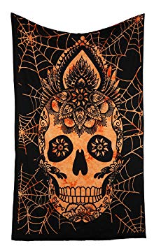 Halloween Skull Design Skeletons Tapestry Orange Spider Web Home Decoration Wall Tapestry Hanging Bedroom Living Room Dorm Decor