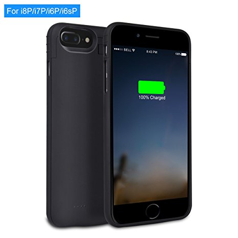 iPhone 8 / 7 / 6 Plus Battery Case - XREXS 4000mAh Rechargeable Extended Cell Phone Battery Charger Case,Backup Power bank with Kickstand,Portable Charging Case Cover for iPhone 8P/7P/6sP/6P (5.5 Inch