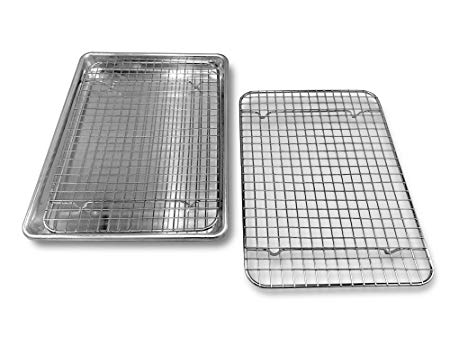 Goson Kitchen Stainless Steel Heavy Duty Metal Wire Cooling, Cooking, Baking Rack For Baking Sheet, Oven Safe up to 575F, Dishwasher Safe Rust Free | 10" x 13" Wire Rack & Sheet Pan Bundle