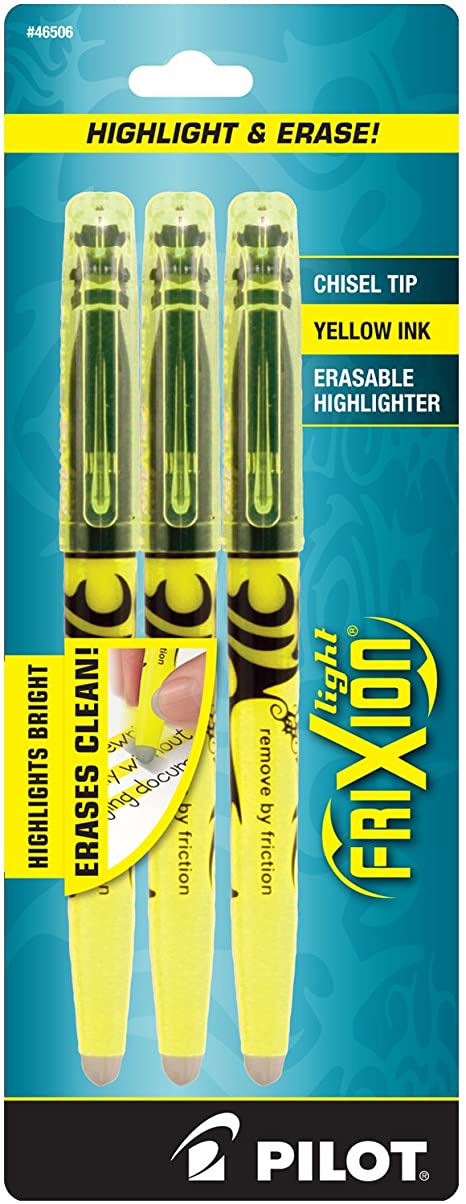 PILOT FriXion Light Erasable Highlighters Chisel Point 3-pk Yellow; Make Mistakes Disappear, Too Much, Uneven, or The Wrong Color Highlighted? No Need To Stress with America’s #1 Selling Pen Brand, 46506