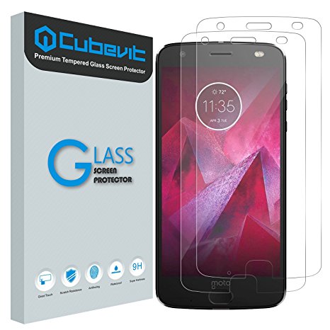 Moto Z2 Force Screen Protector, [2-Pack] Cubevit Tempered Glass Screen Protector for Motorola Moto Z Force Edition (2nd Gen), 9H [Bubble Free] [Scratch Proof] HD Moto Z2 Force Glass Screen Protector