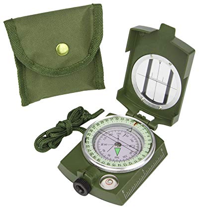 shangda Military Lensatic Prismatic Sighting Compass with Carrying Bag Waterproof and Shakeproof, Camping Fluorescent Pointer Compass, Army Green
