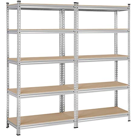 Yaheetech Heavy Duty 5-Tier Commercial Industrial Garage Shelving Unit Storage Rack Corner Shelf Adjustable Display Rack for Home Kitchen Living Room Bedroom Office,73.2in Height, 2 Packs