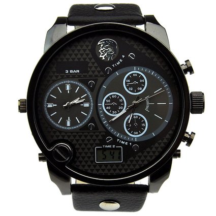 Sinceda Analog Oversize Sport Military Fashion Multi Time Zone Men's Leather Wrist Watch