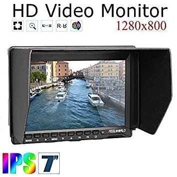 FEELWORLD FW-759 7'' Slim HD Video Monitor IPS 1280x800 HDMI 1080p with Sunshade for BMPCC,for Canon Sony Dslr Camera