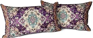 Boho Throw Pillow Covers 12x20 inch Set of 2 Monaco Rug Persian Carpet Double Sided Pattern Cotton Soft Pillow Case Cushion Cover Pillowcase for Couch Sofa Bed Decorative (Purple)