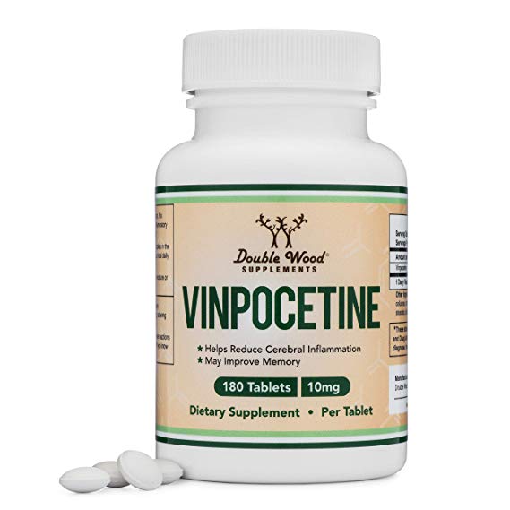 Vinpocetine 10mg Tablets – 180 Count – Made and Tested in The USA, Non-GMO by Double Wood Supplements