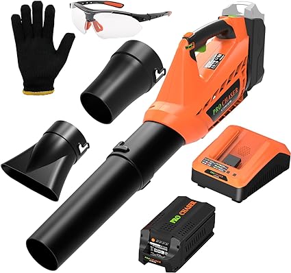Battery Powered Blower - 58V 120 MPH 550 CFM Cordless Leaf Blower w/ 2.0Ah Battery, Variable Speed Control, Blower for Clean Yard, Porch, Patio and Sidewalk (Battery & Charger Included) Orange