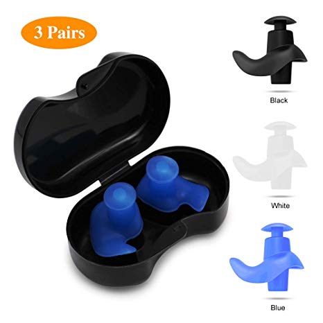 SYOSIN Swimming Ear Plugs, 3 Pairs Professional Waterproof Reusable Silicone Earplugs for Swimming Showering Surfing Snorkeling and Other Adults Water Sports