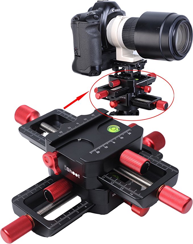 iShoot Universal All Metal 150mm 4-way Macro Focusing Rail Slider Close-up Shooting Head Camera Support Bracket Holder With Arca-Swiss Fit Clamp and Quick Release Plate in Bottom for Tripod Ballhead