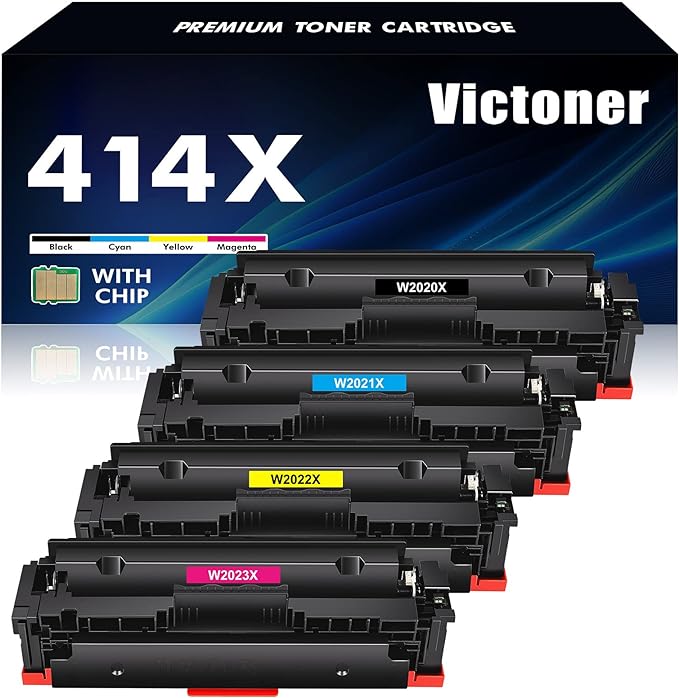 414X 414A Toner Cartridges 4 Packs High Yield (with Chip) Compatible Replacement for HP 414X 414A W2020X Work for HP Color Pro MFP M479fdw M454dw M479fdn M454dn Printer Ink (Black Cyan Magenta Yellow)