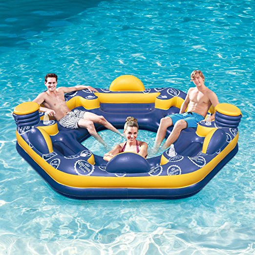 Corona 6-Person Giant Inflatable Island Raft with Built-In Coolers & Cup Holders