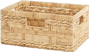 StorageWorks Wicker Basket, Hand-Woven Storage Basket with 3 Handles, Wicker Baskets for Organizing, Natural Water Hyacinth, 1-Pack, 15 ¼" L x 11 ¼" W x 7" H