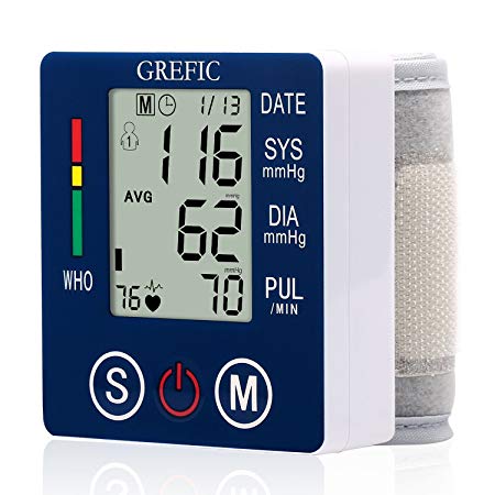 Blood Pressure Monitor Wrist,Grefic Fully Automatic Adjustable Portable Wrist Cuff Bp Machine with Heart Rate Detection for Home Use-2 User Mode and USB Charging