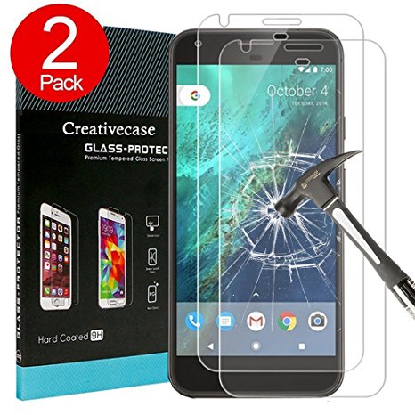Google Pixel XL Screen Protector,Pixel XL Glass Screen Protector,Creativecase 2 Pack [9H Hardness][HD Clear] Screen Protector for Google Pixel XL 5.5 inch