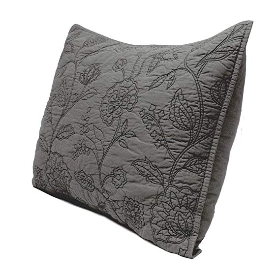 Elegant Life Cotton Vintage Embroidered King Pillow Sham, 20’’ x 36’’, Gray