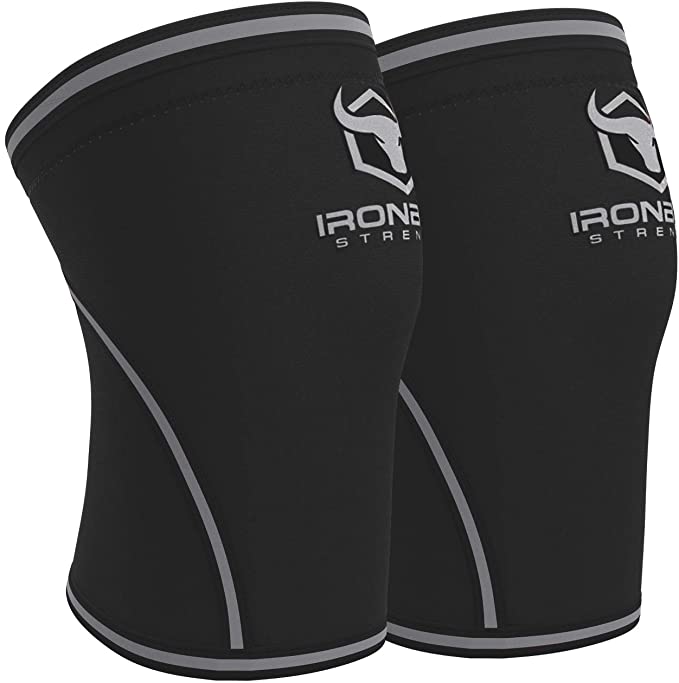 Knee Sleeves 7mm (1 Pair) - High Performance Knee Sleeve Support For Weight Lifting, Cross Training & Powerlifting - Best Knee Wraps & Straps Compression - For Men and Women (Large, Black/Grey)