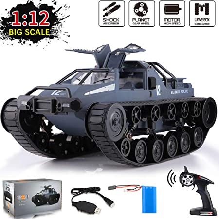 1:12 Scale Remote Control Tank - Off Road RC Car, All Terrain Tank Vehicle, 360°Rolling Flip, 4WD High Speed, 2.4Ghz Radio Controller, Electric Toy Car Gift for Boys and Adults