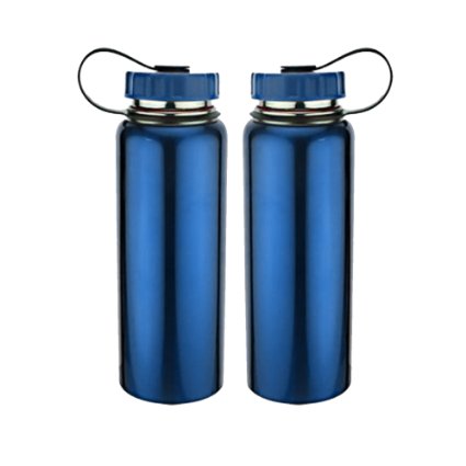 Simply Simily Stainless Steel Water Bottle Wide Mouth with Plastic Lid 34 Oz (Set of 2)