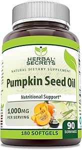 Herbal Secrets Pumpkin Seed Oil 1000 Mg Supplement | 180 Softgels | Non-GMO | Gluten Free | Made in USA