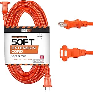 IRON FORGE CABLE 2 Prong Extension Cord 16 Gauge 50 Foot, Outdoor Extension Cord 50 ft, Water Resistant 16/2 SJTW Orange Two Prong Extension Cable 13 Amp for Indoor & Outdoor, US Veteran Owned Company