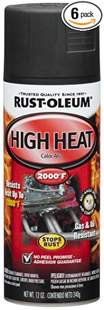 Rust-Oleum High Heat 248903-6 PK Automotive 12-Ounce 2000 Degree Spray Paint, 6 Pack, Flat Black
