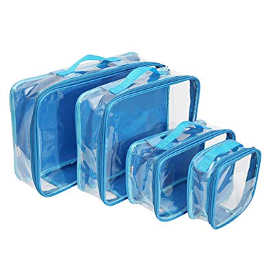 Clear Packing Cubes set of 4/Packs 7-10 Days of Clothes/Premium PVC Plastic Storage Cube